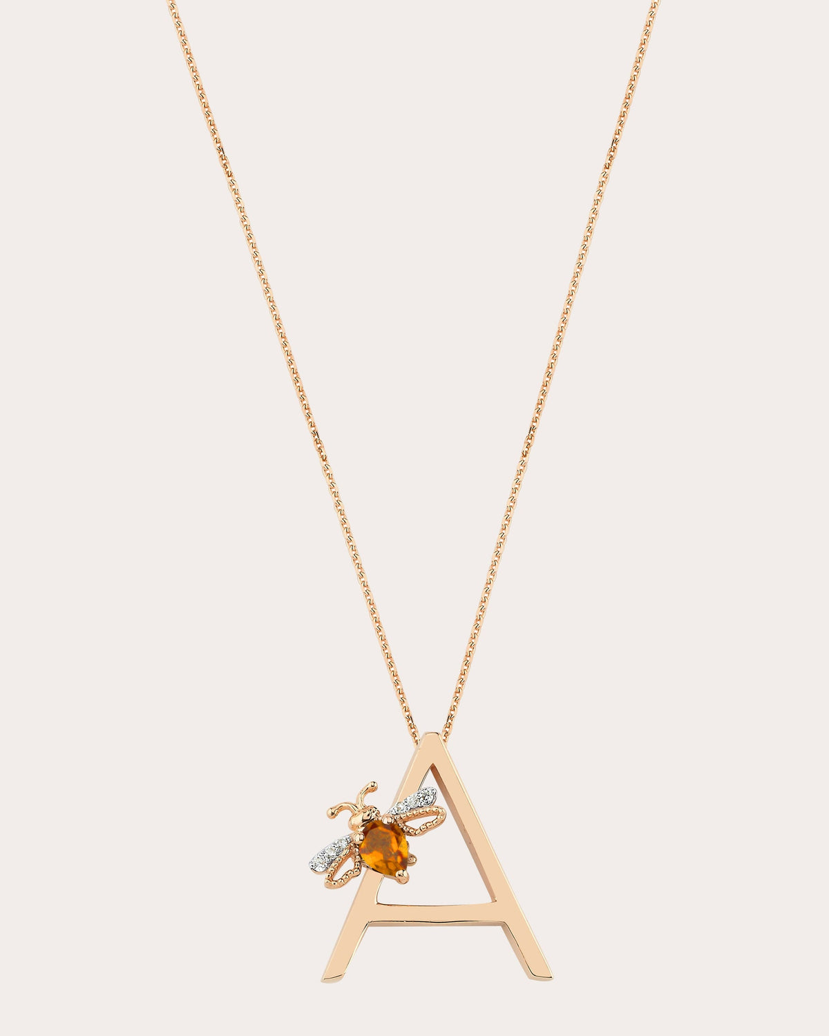 Citrine & Diamond Letter A Pendant Necklace