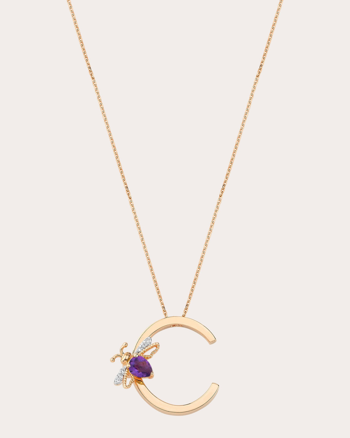 Amethyst & Diamond Letter C Pendant Necklace