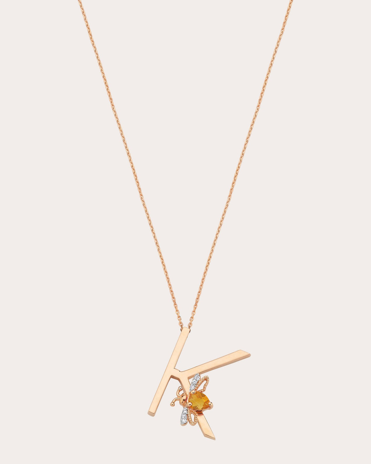Citrine & Diamond Letter K Pendant Necklace