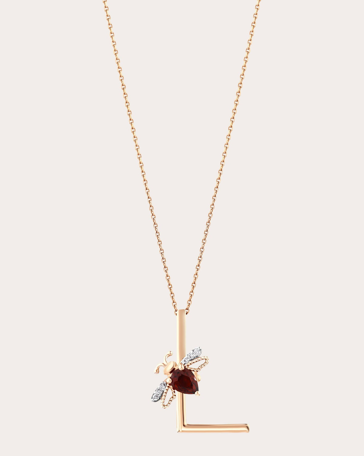 Ruby & Diamond Letter L Pendant Necklace