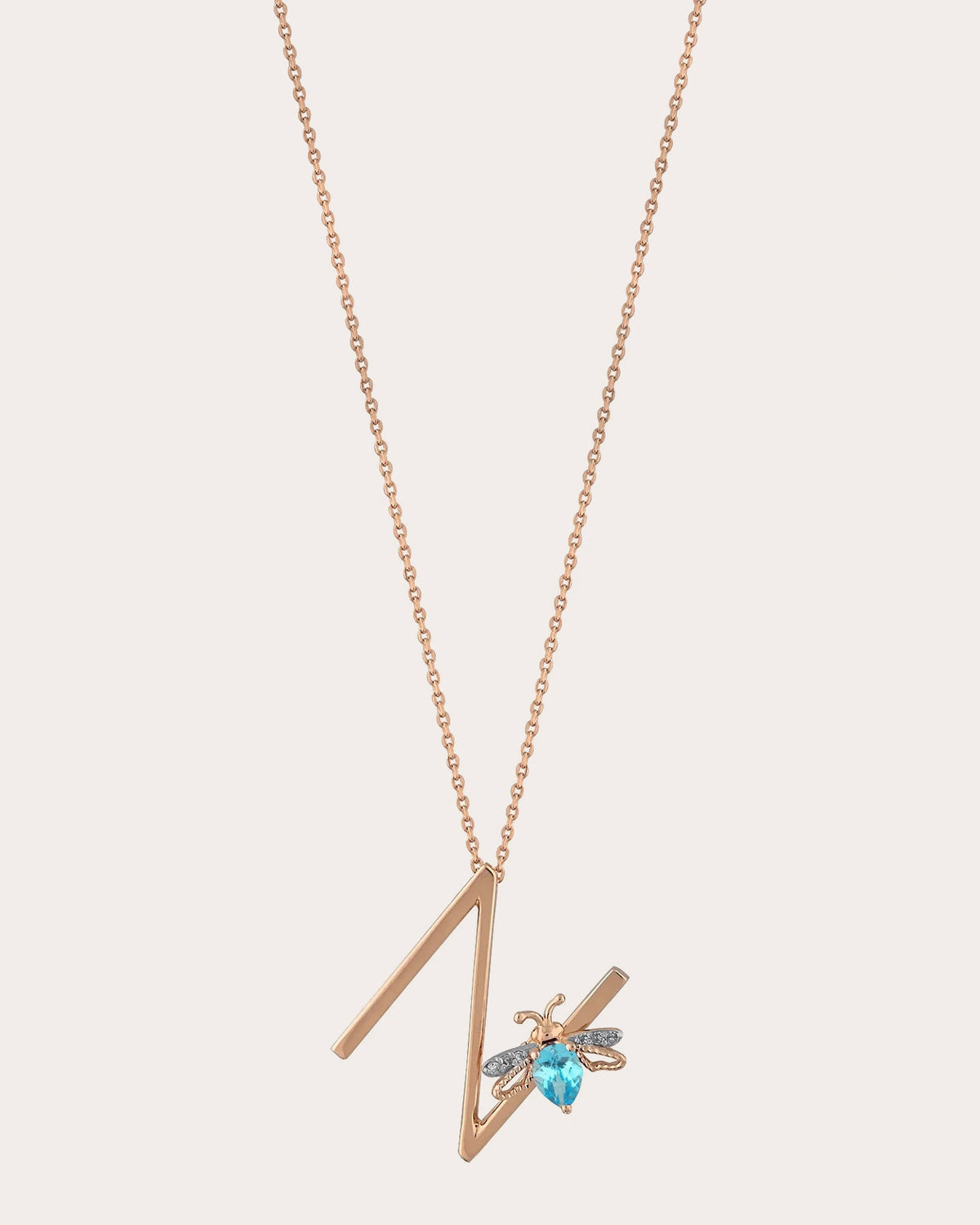 Blue Topaz Letter N Pendant Necklace