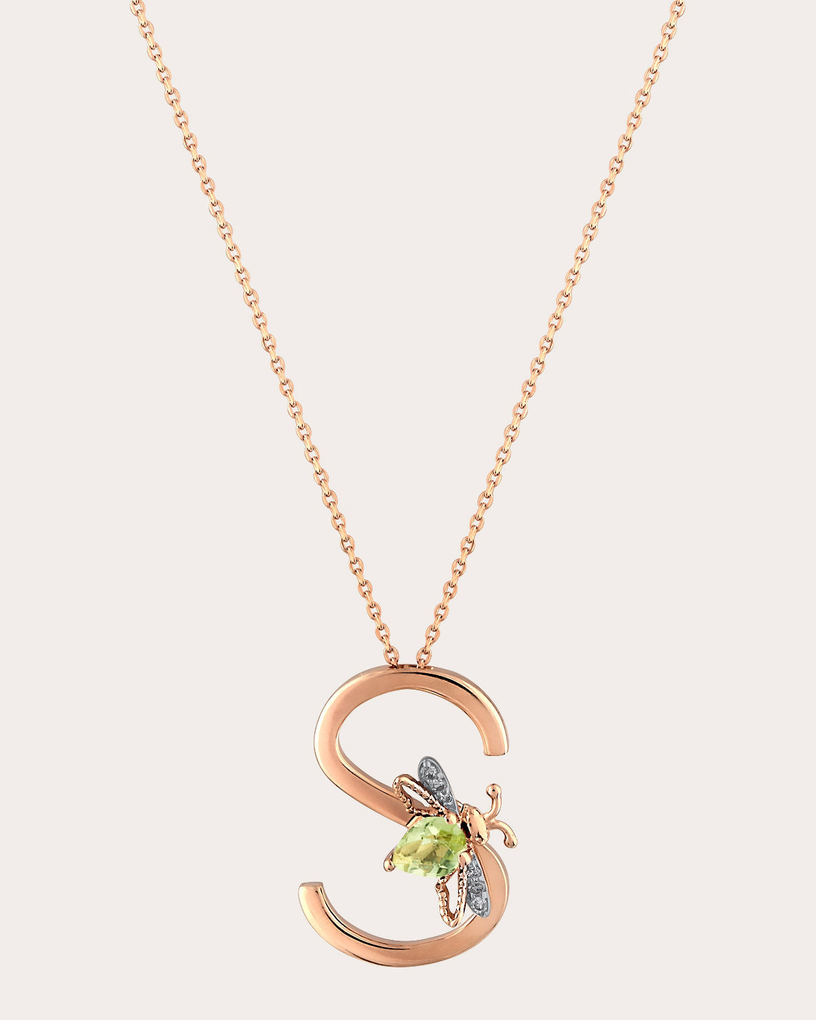 Peridot & Diamond Letter S Pendant Necklace
