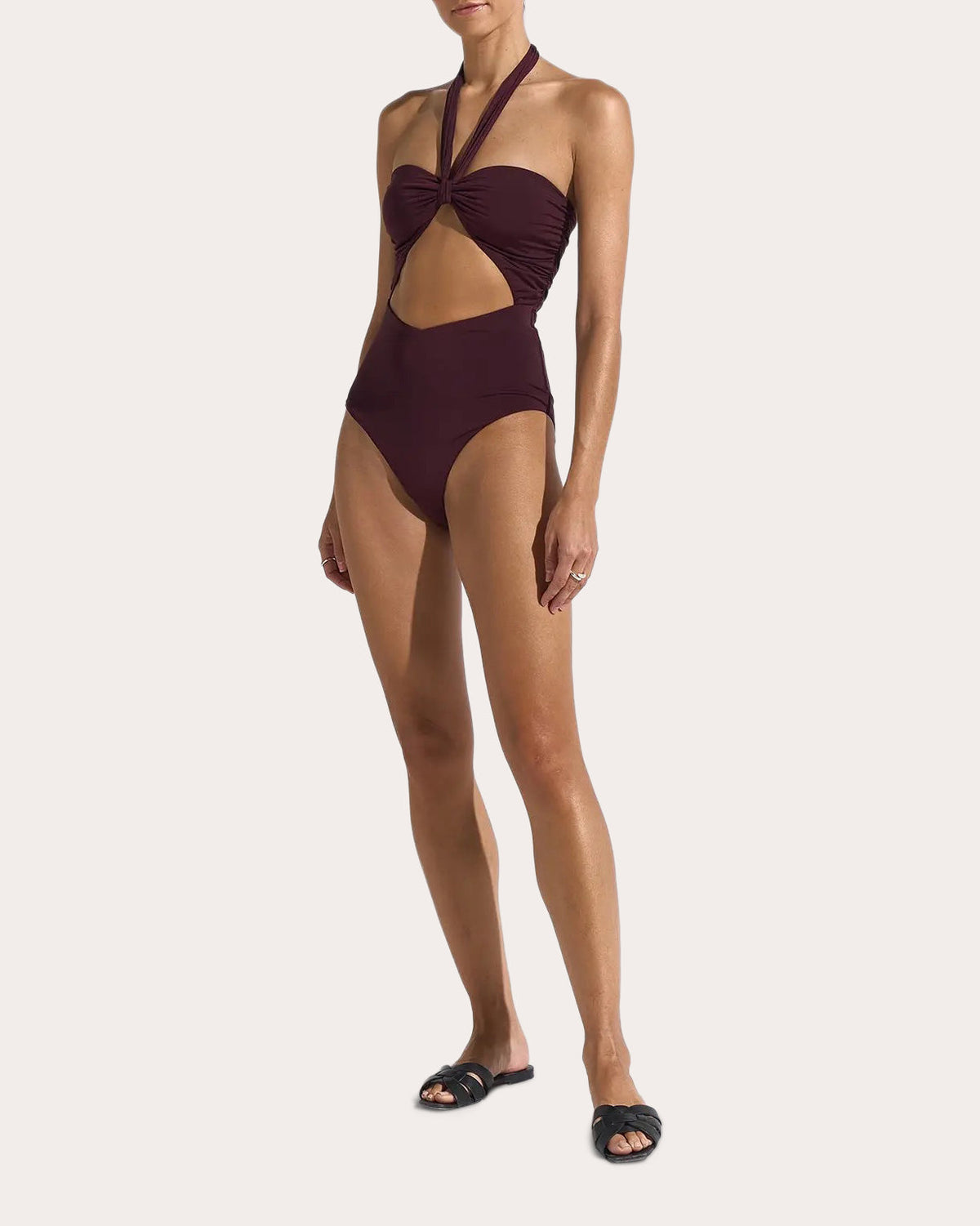 Helio Ruched Cutout Halter One-Piece