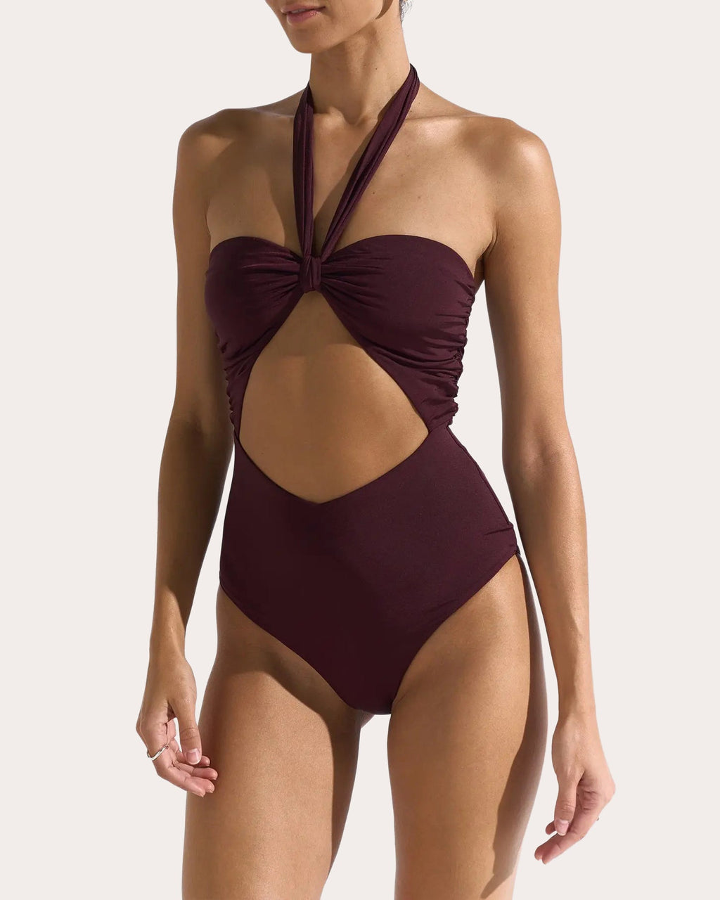 Helio Ruched Cutout Halter One-Piece