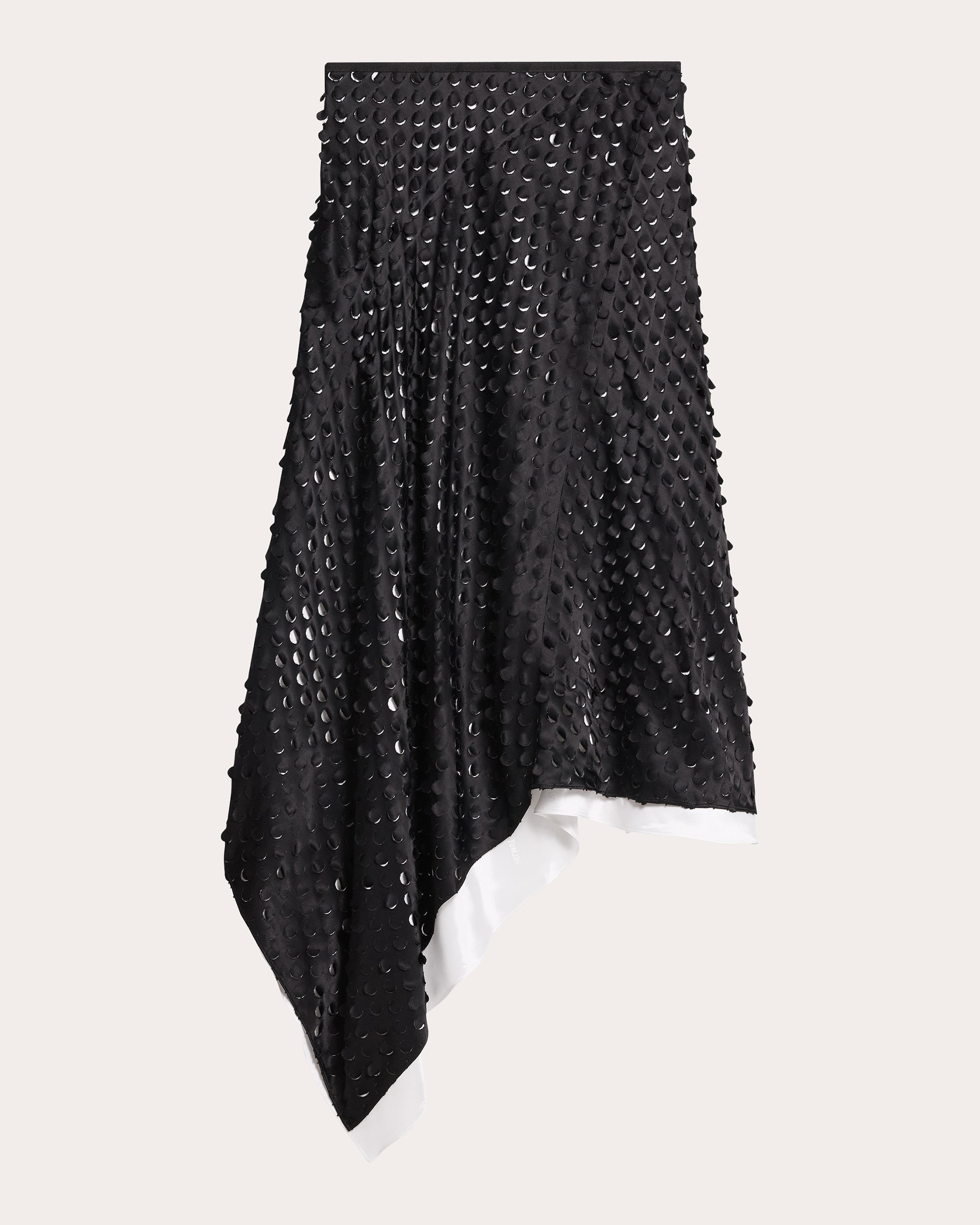 Asymmetric Laser-Cut Satin Skirt