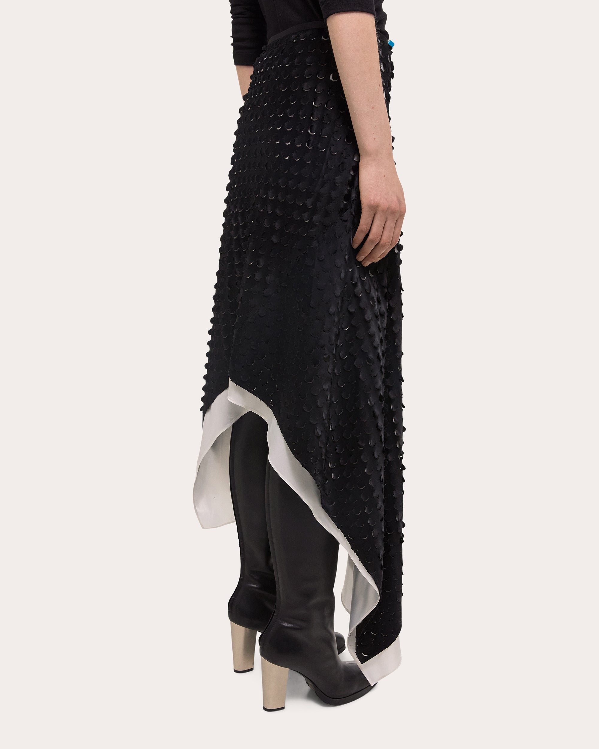 Asymmetric Laser-Cut Satin Skirt