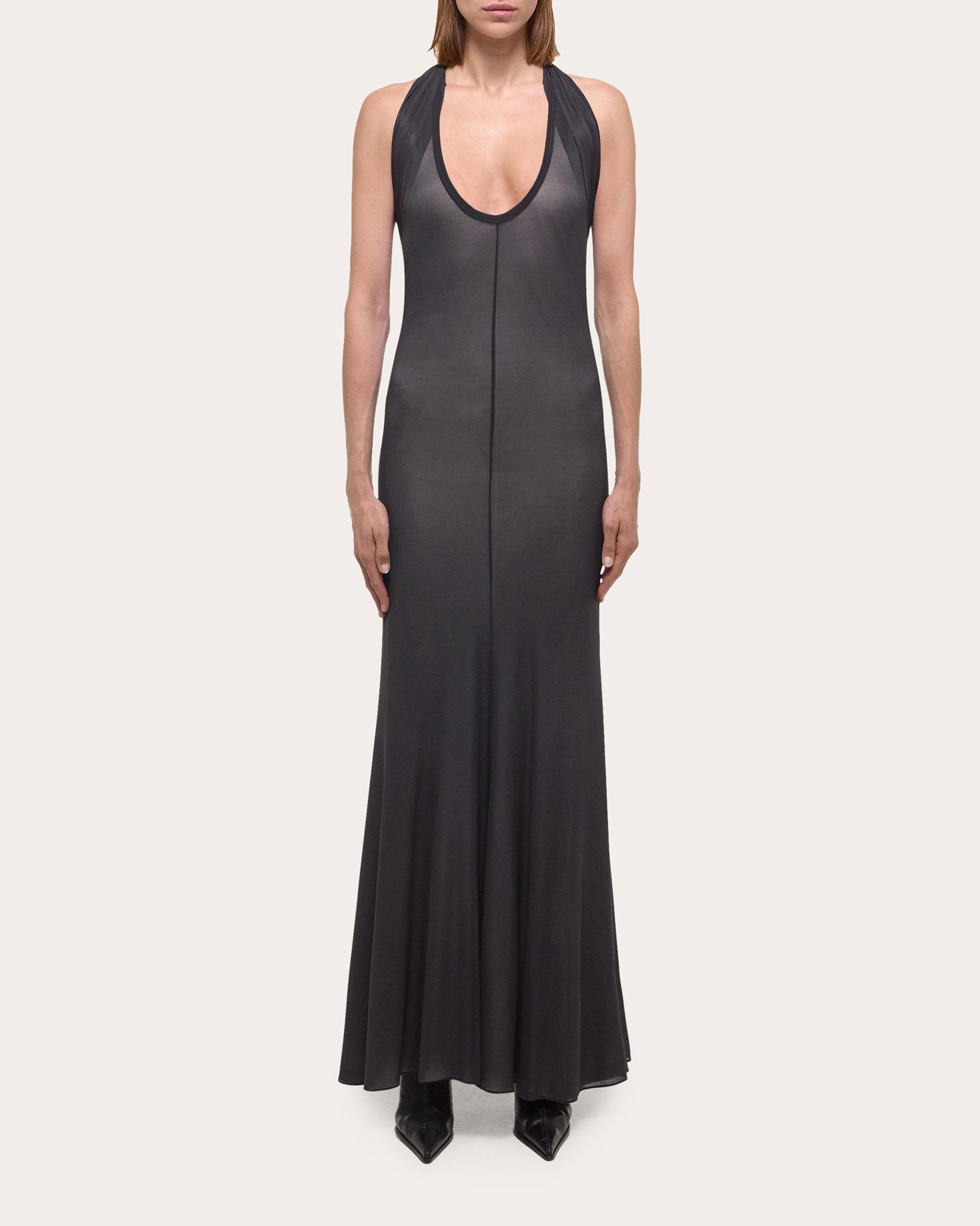 Layered Stretch-Mesh Halterneck Maxi Dress