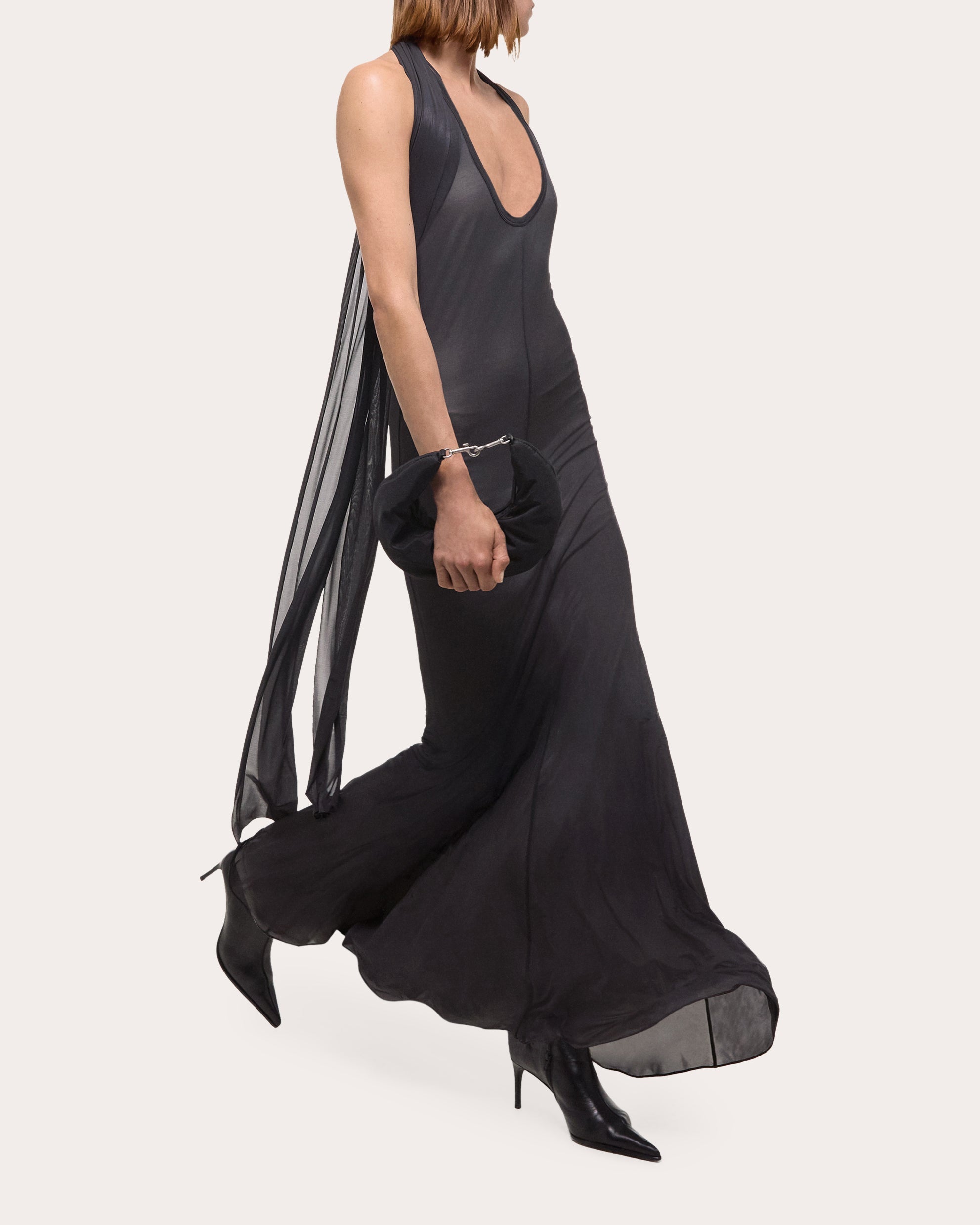 Layered Stretch-Mesh Halterneck Maxi Dress