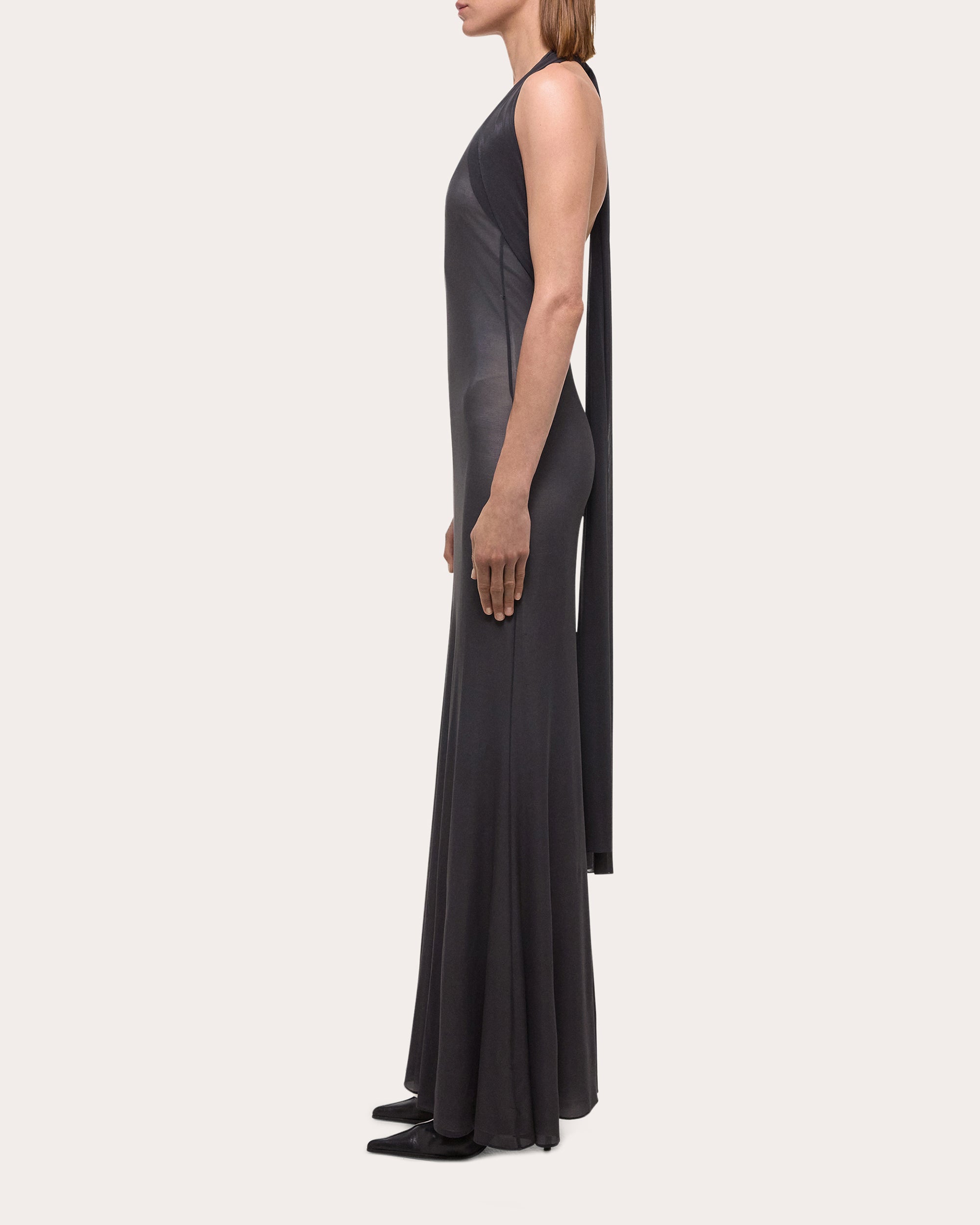Layered Stretch-Mesh Halterneck Maxi Dress