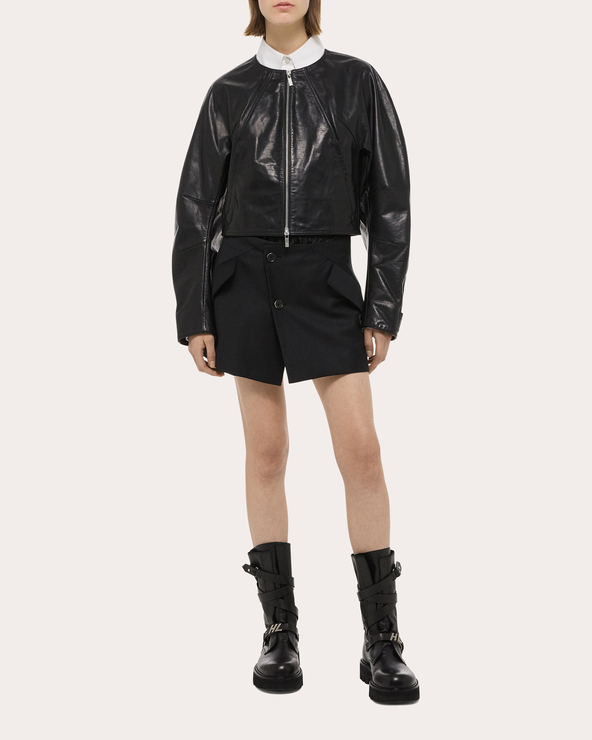 Cropped Waxed Leather Jacket