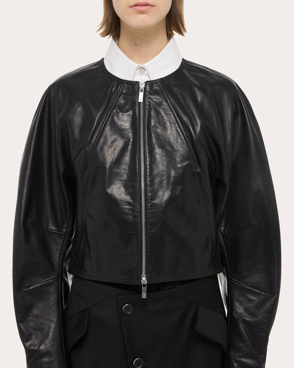 Cropped Waxed Leather Jacket