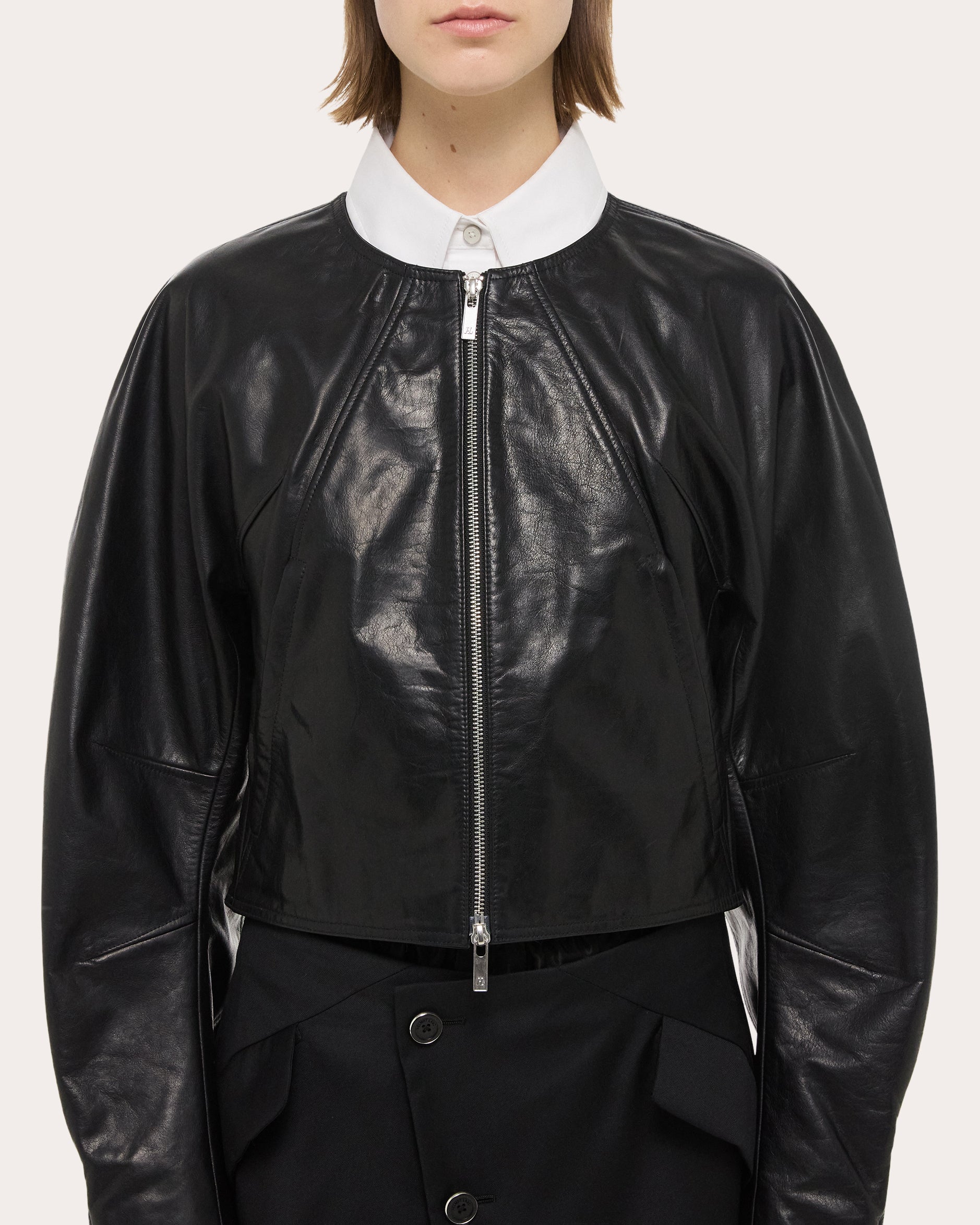 Cropped Waxed Leather Jacket