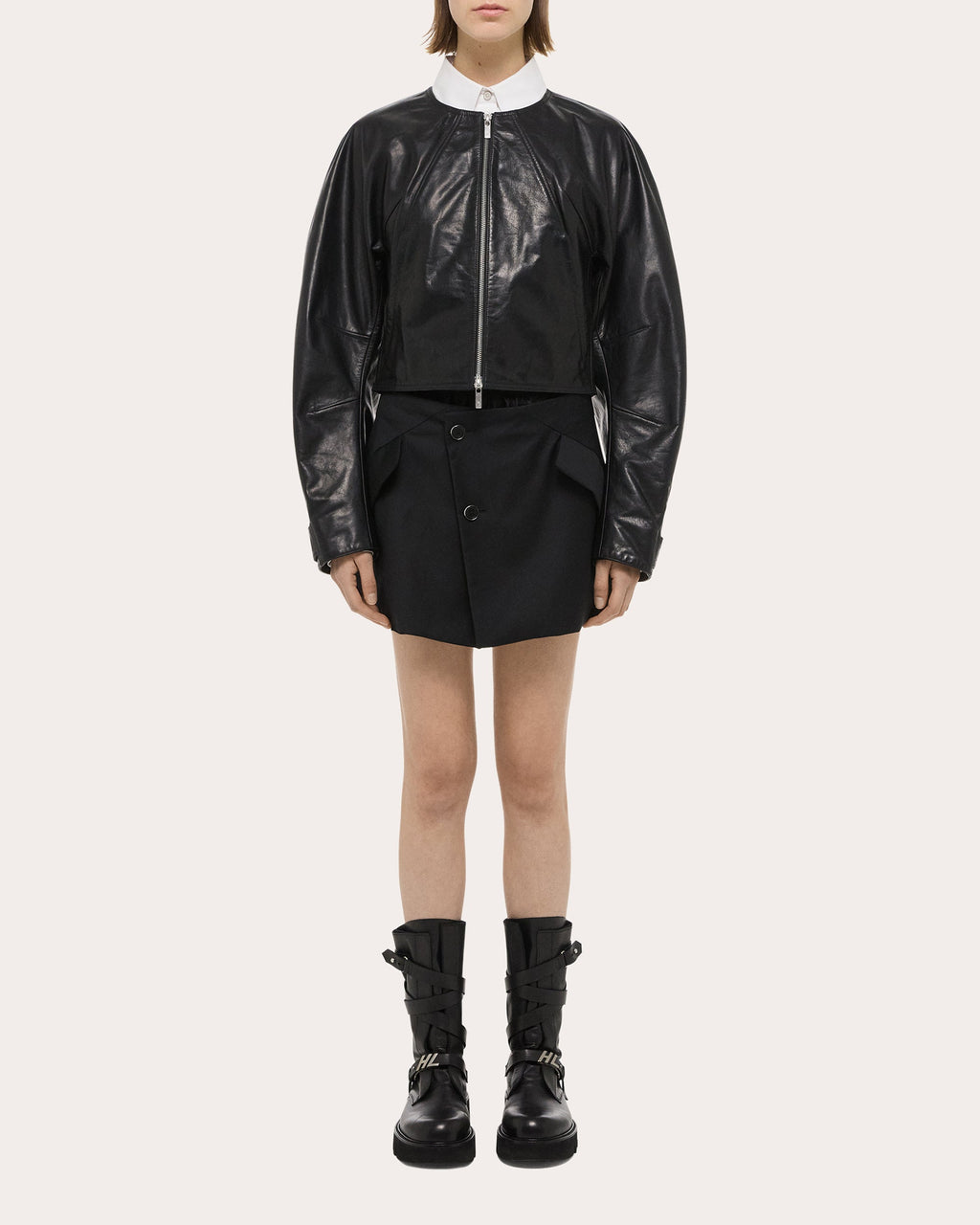 Cropped Waxed Leather Jacket