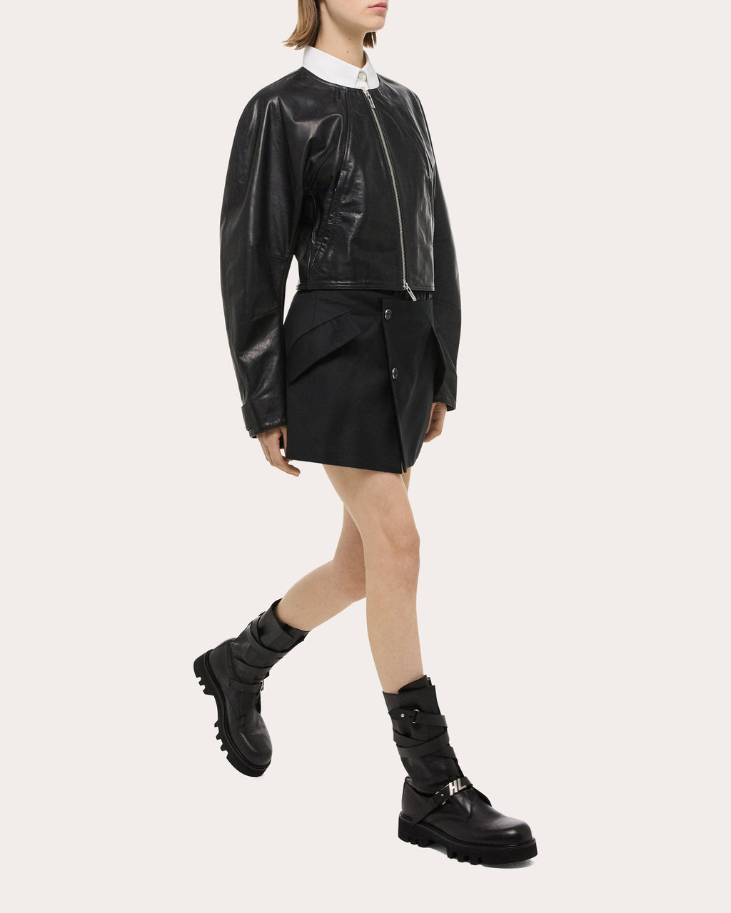 Cropped Waxed Leather Jacket