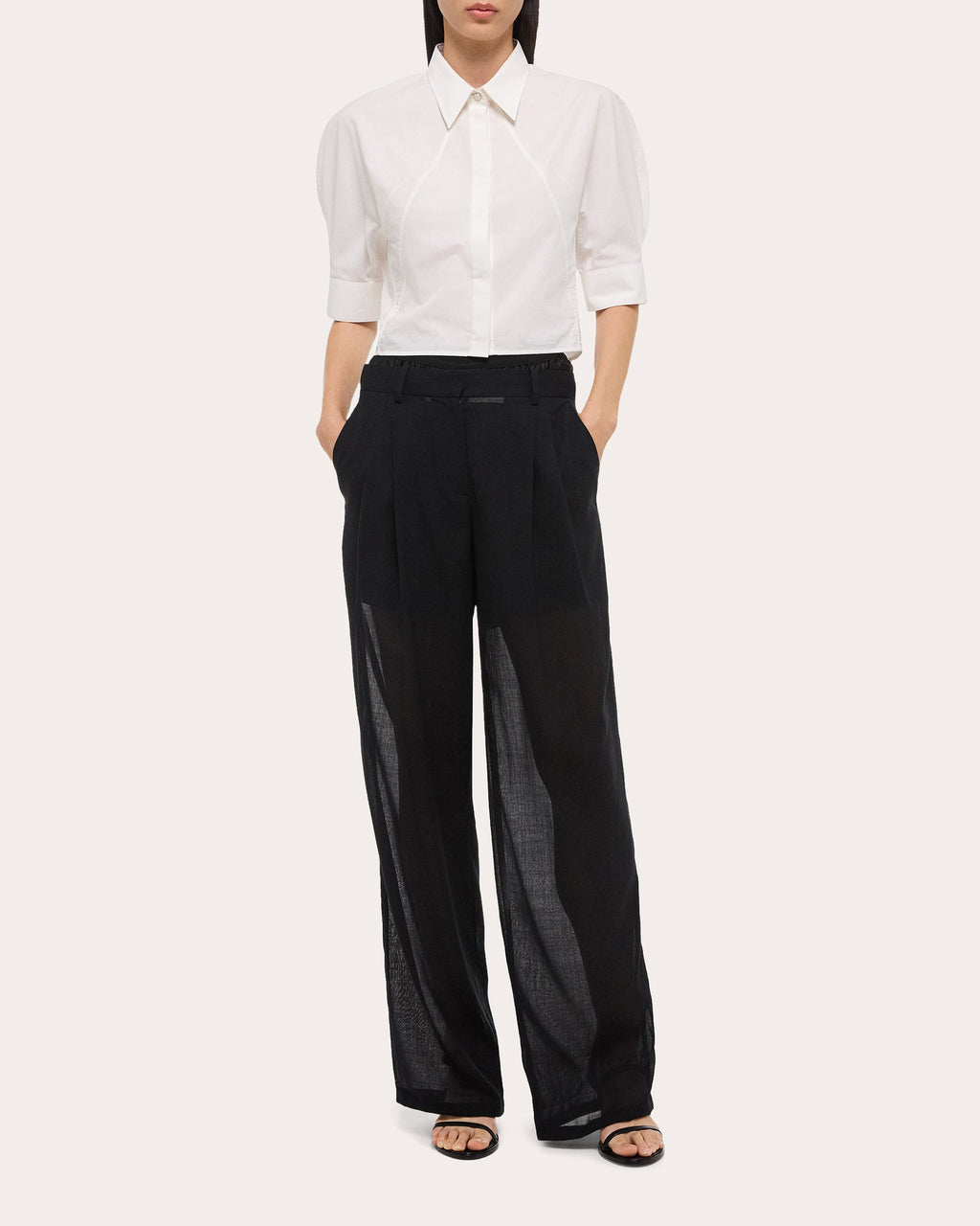 Cotton Poplin Cropped Button-Up Shirt