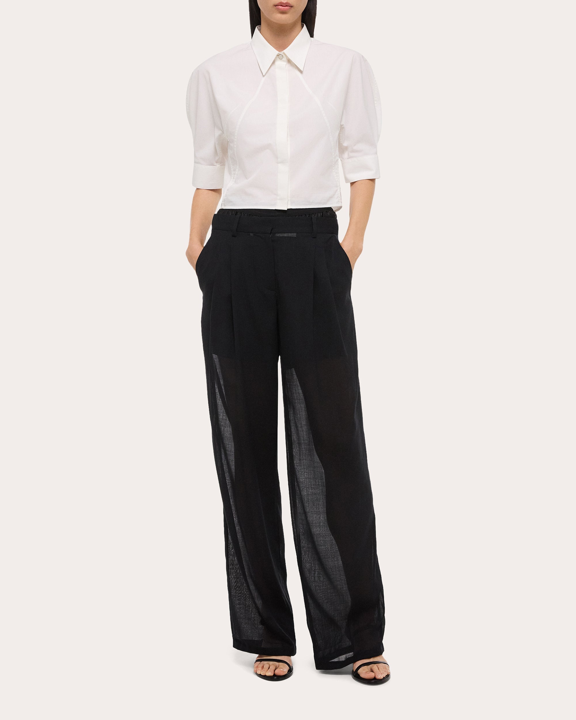 Cotton Poplin Cropped Button-Up Shirt