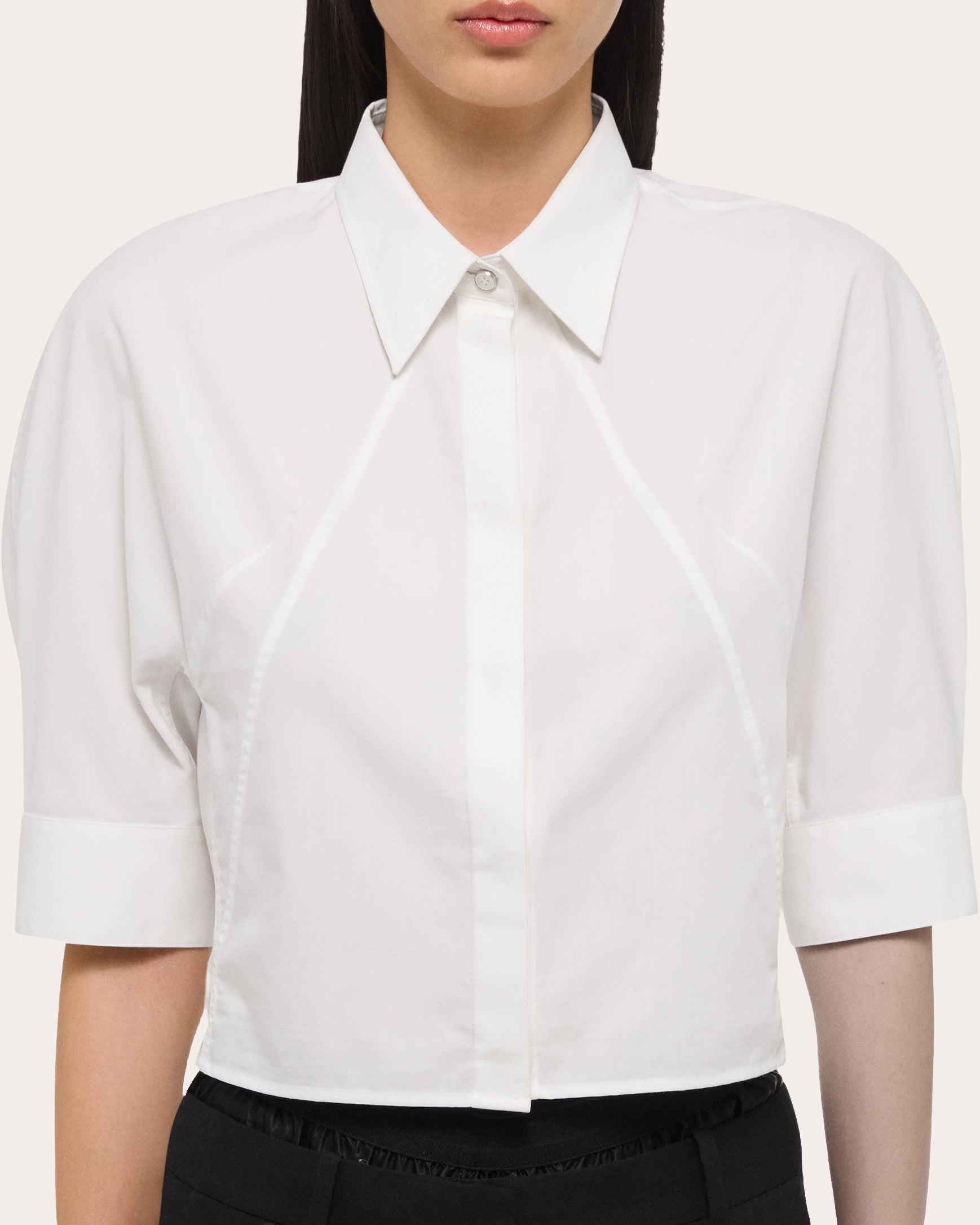 Cotton Poplin Cropped Button-Up Shirt