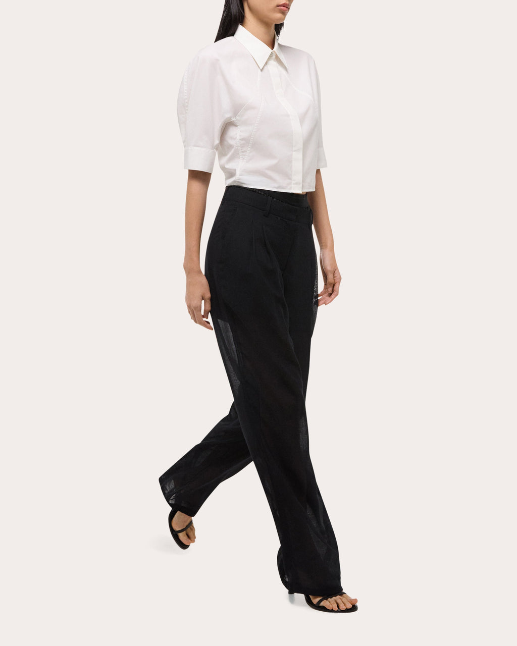 Cotton Poplin Cropped Button-Up Shirt