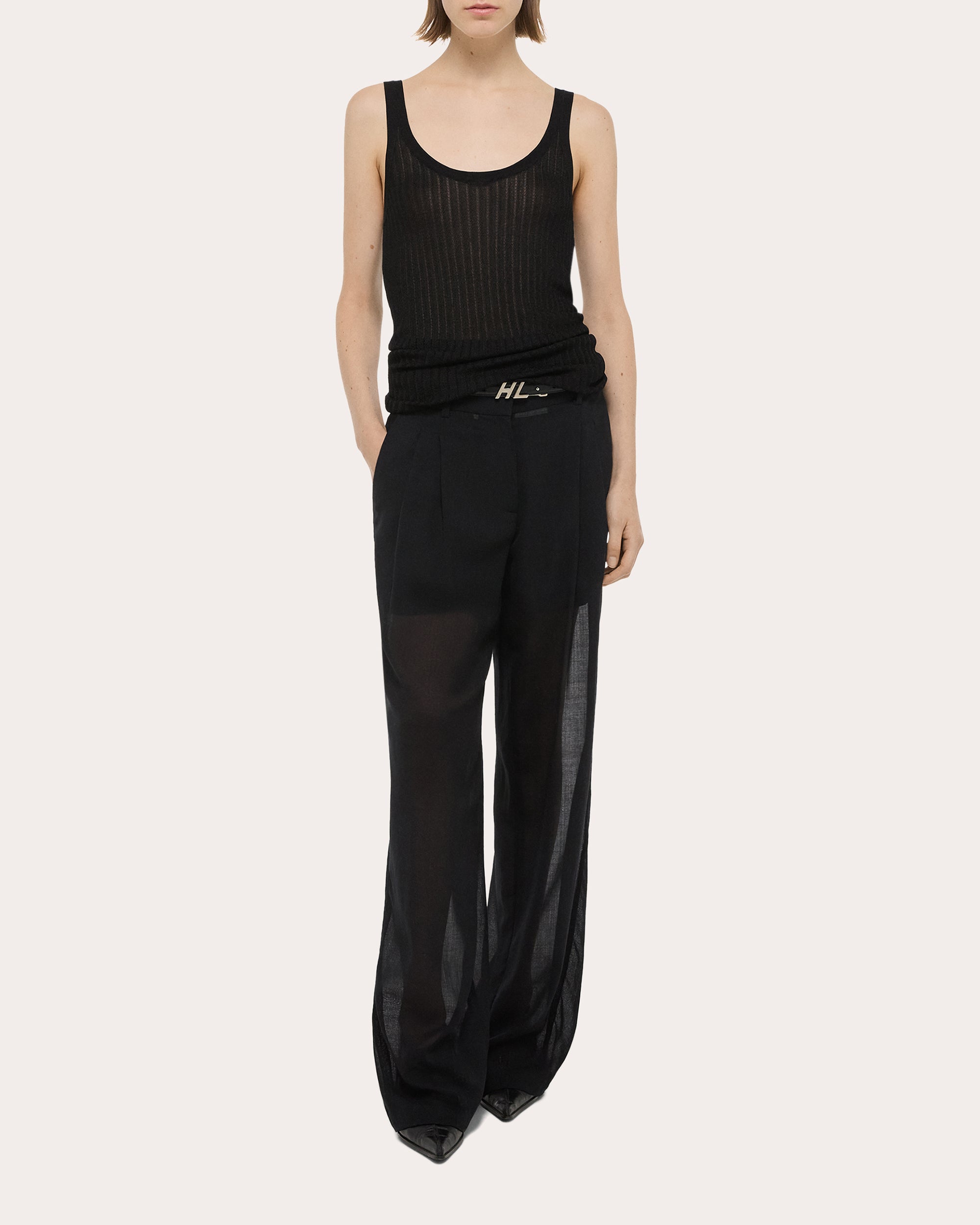Ribbed Pointelle-Knit Tank