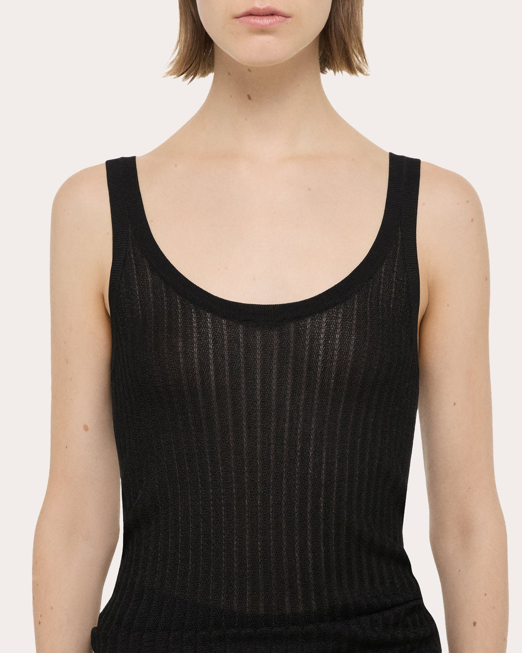 Ribbed Pointelle-Knit Tank