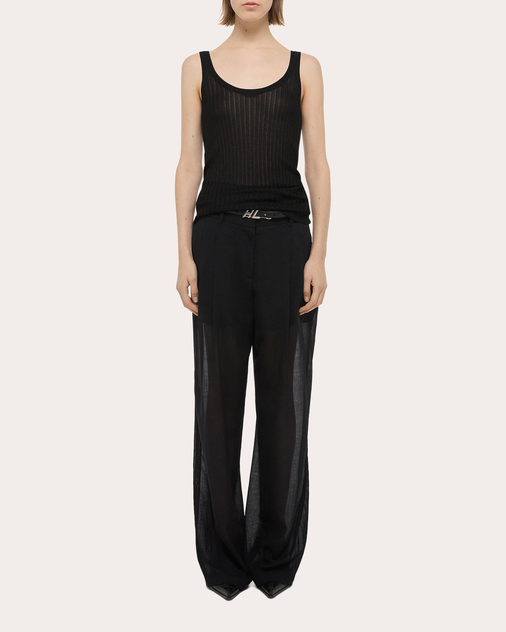 Ribbed Pointelle-Knit Tank