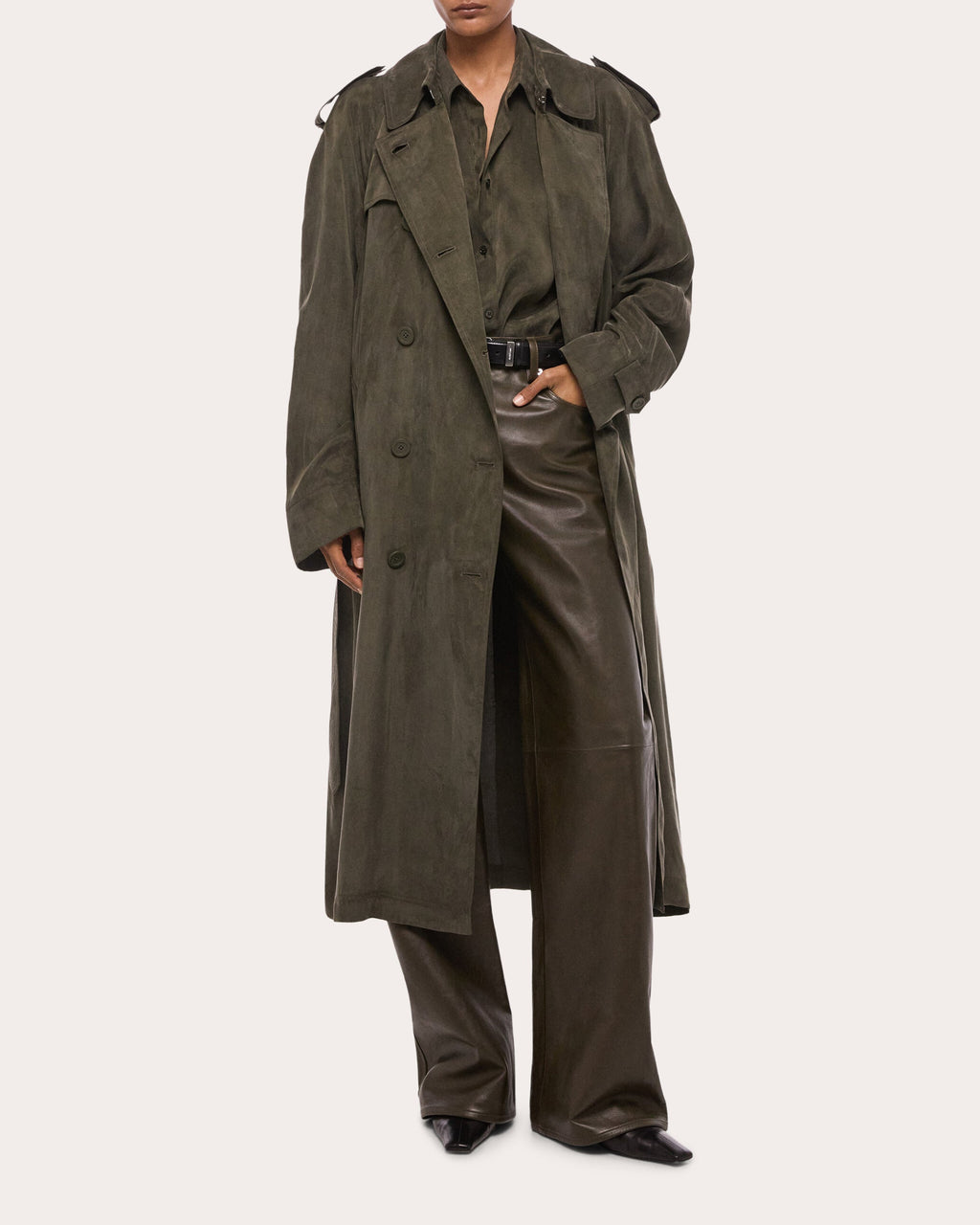 Fluid Microsuede Trench Coat