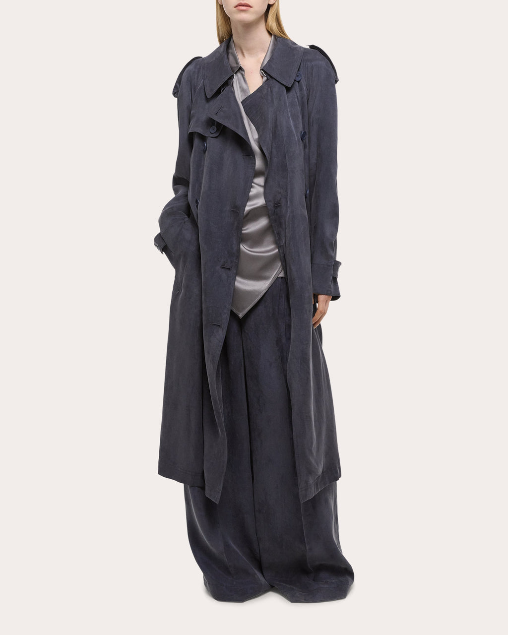 Fluid Microsuede Trench Coat