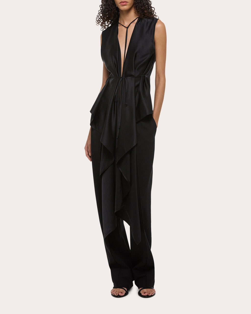 Silk Satin Reversible Scarf Drape Top