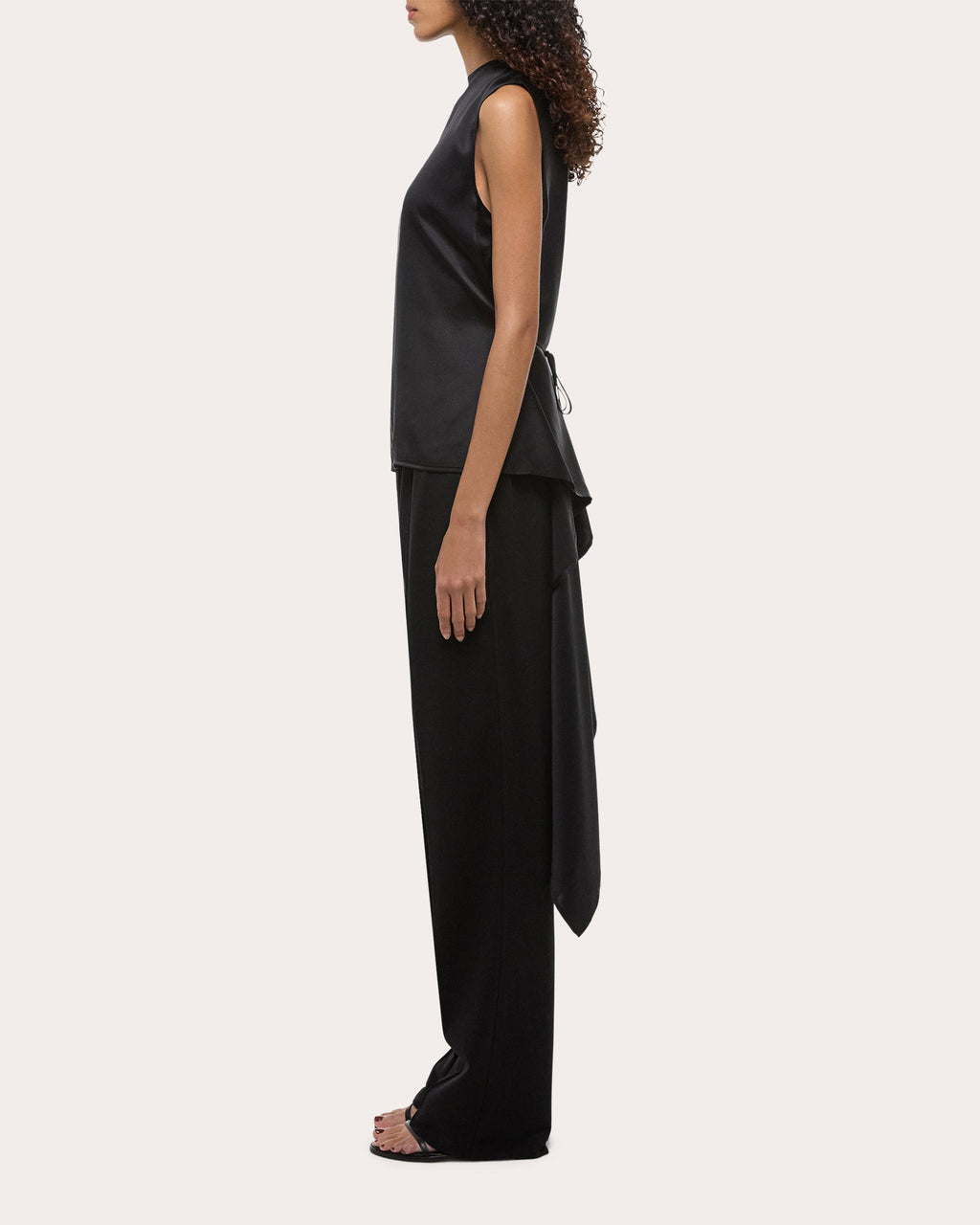 Silk Satin Reversible Scarf Drape Top