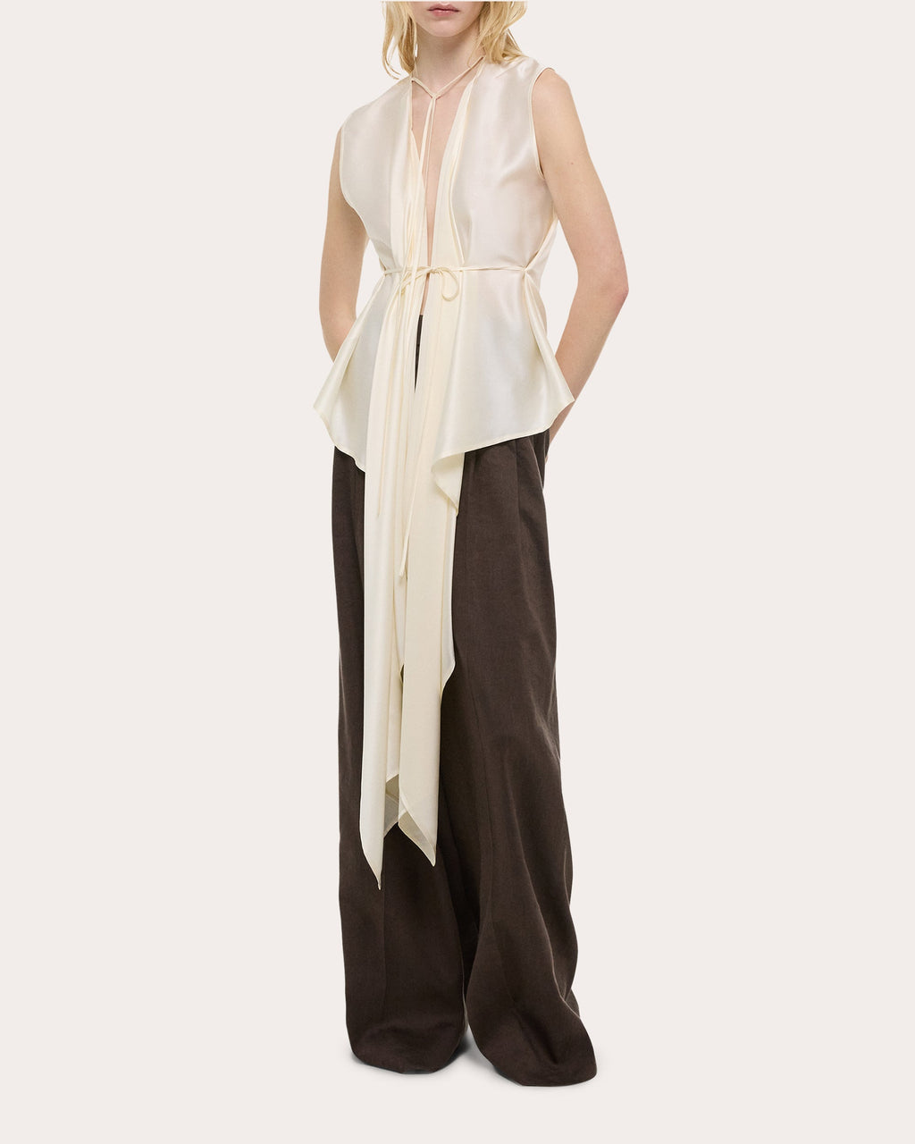 Silk Satin Reversible Scarf Drape Top