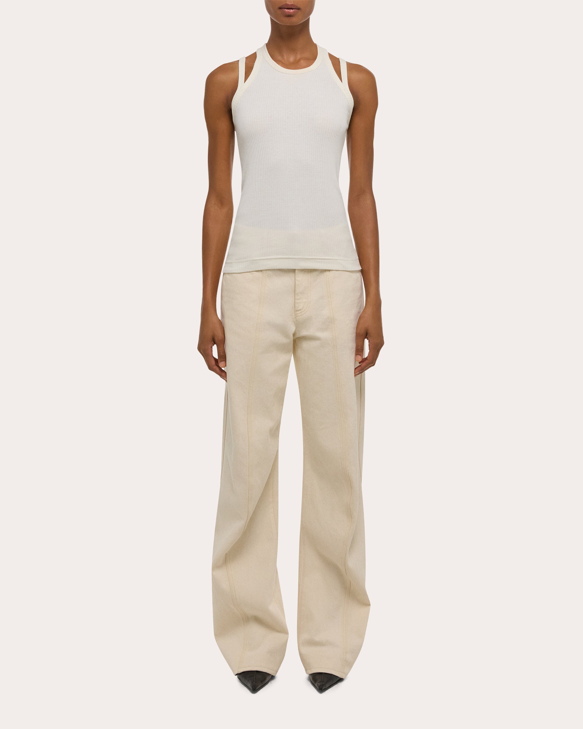 Ribbed Cotton Strappy Racerback Tank Top