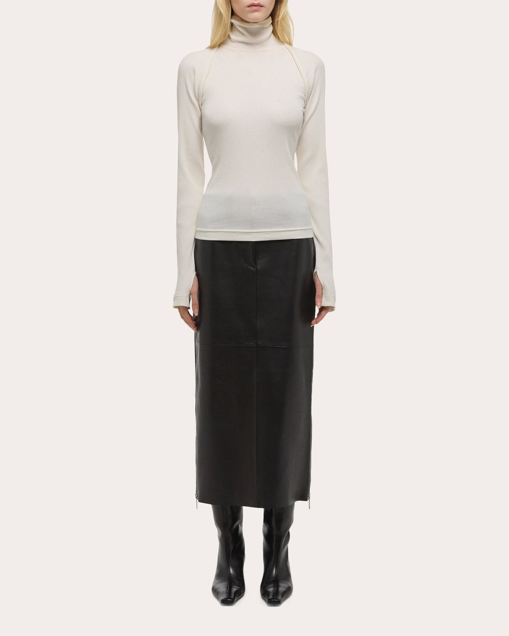 Ribbed Knit Cotton Shrug Turtleneck