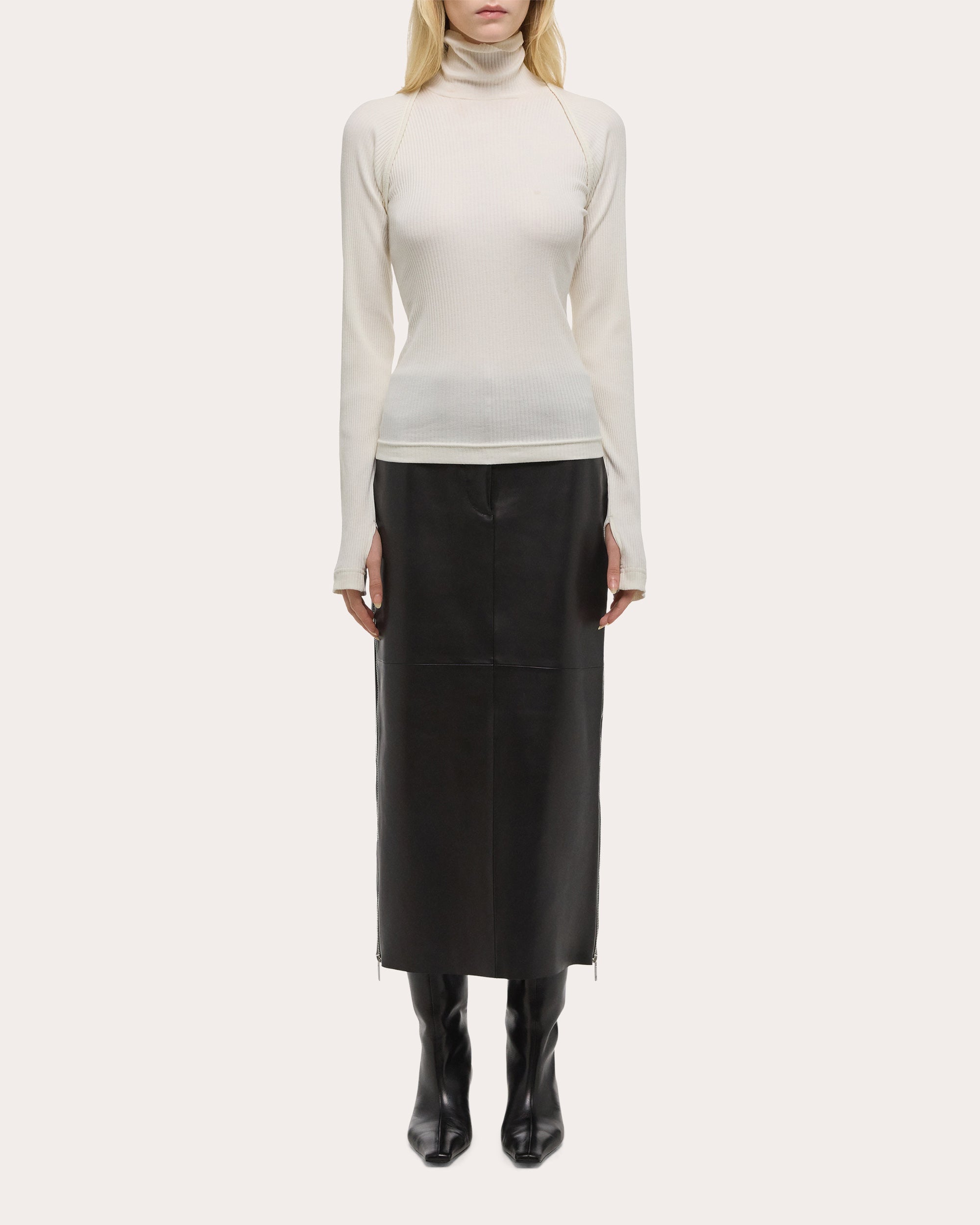 Ribbed Knit Cotton Shrug Turtleneck