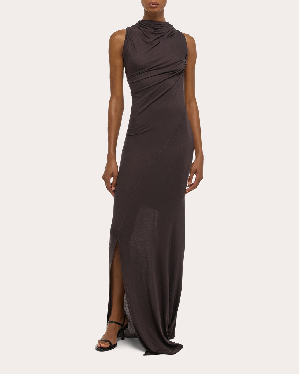 Stretch Jersey Draped Wind Sleeveless Maxi Dress