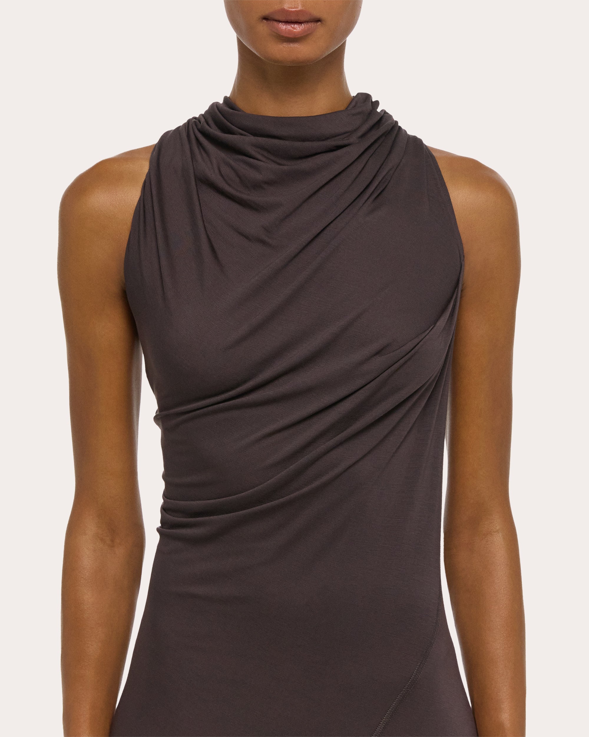 Stretch Jersey Draped Wind Sleeveless Maxi Dress