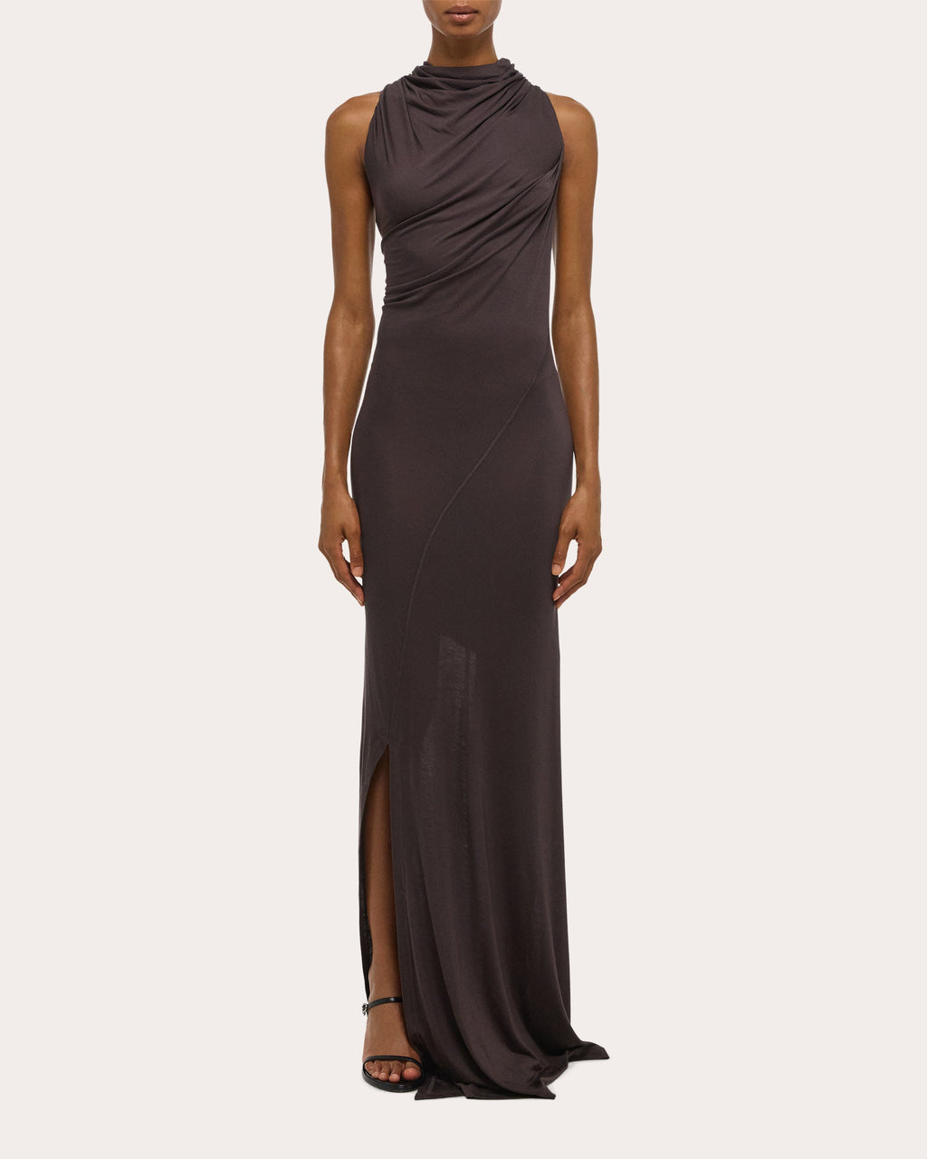 Stretch Jersey Draped Wind Sleeveless Maxi Dress