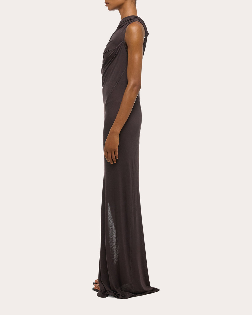 Stretch Jersey Draped Wind Sleeveless Maxi Dress
