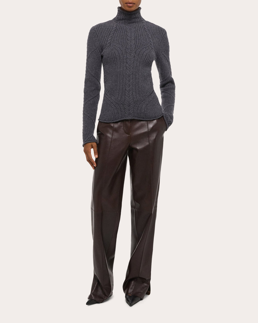 Cable Knit Wool Bustier Turtleneck