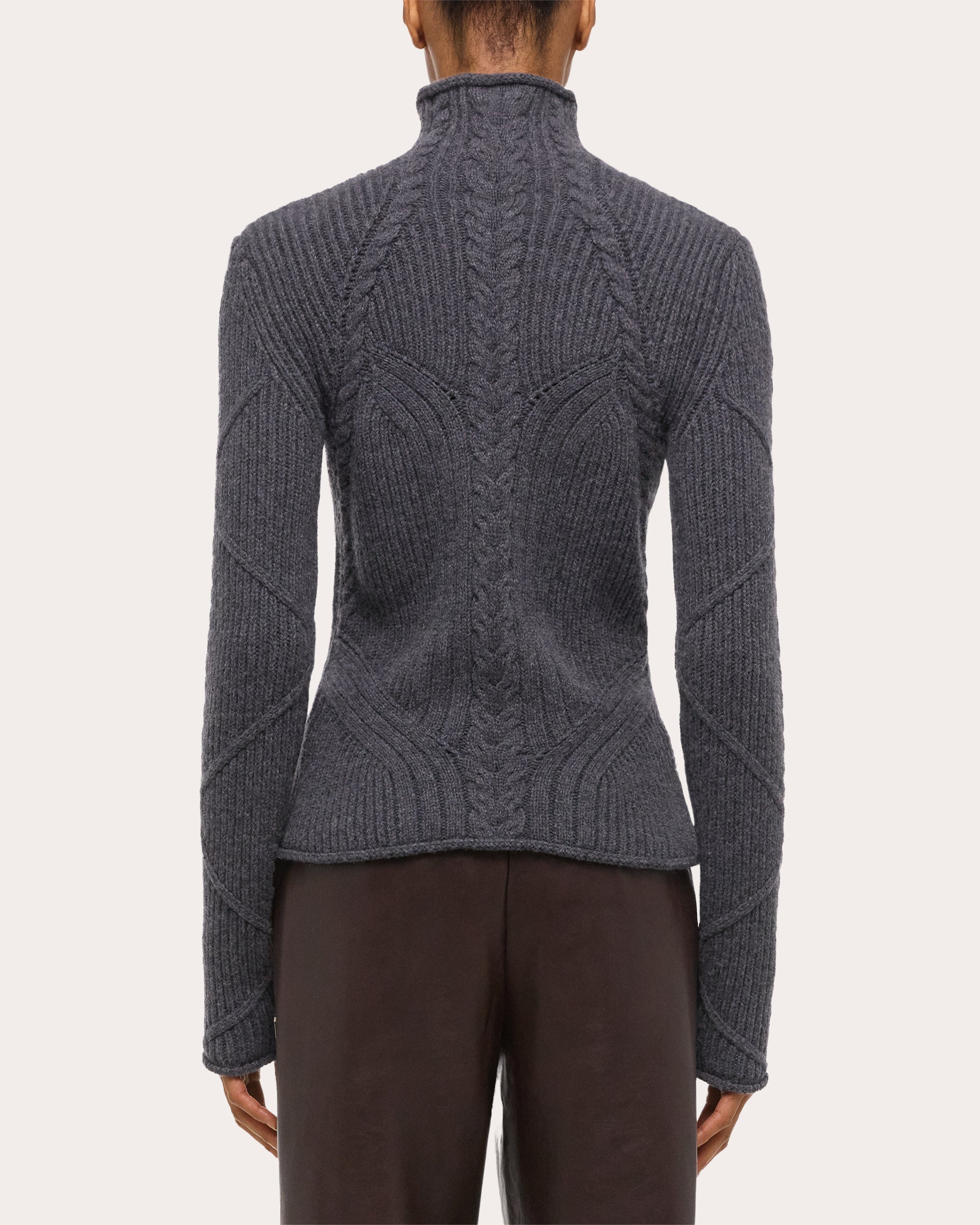 Cable Knit Wool Bustier Turtleneck
