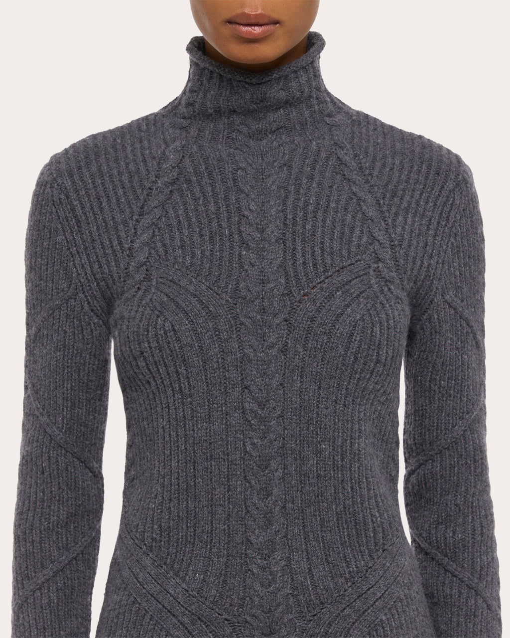 Cable Knit Wool Bustier Turtleneck