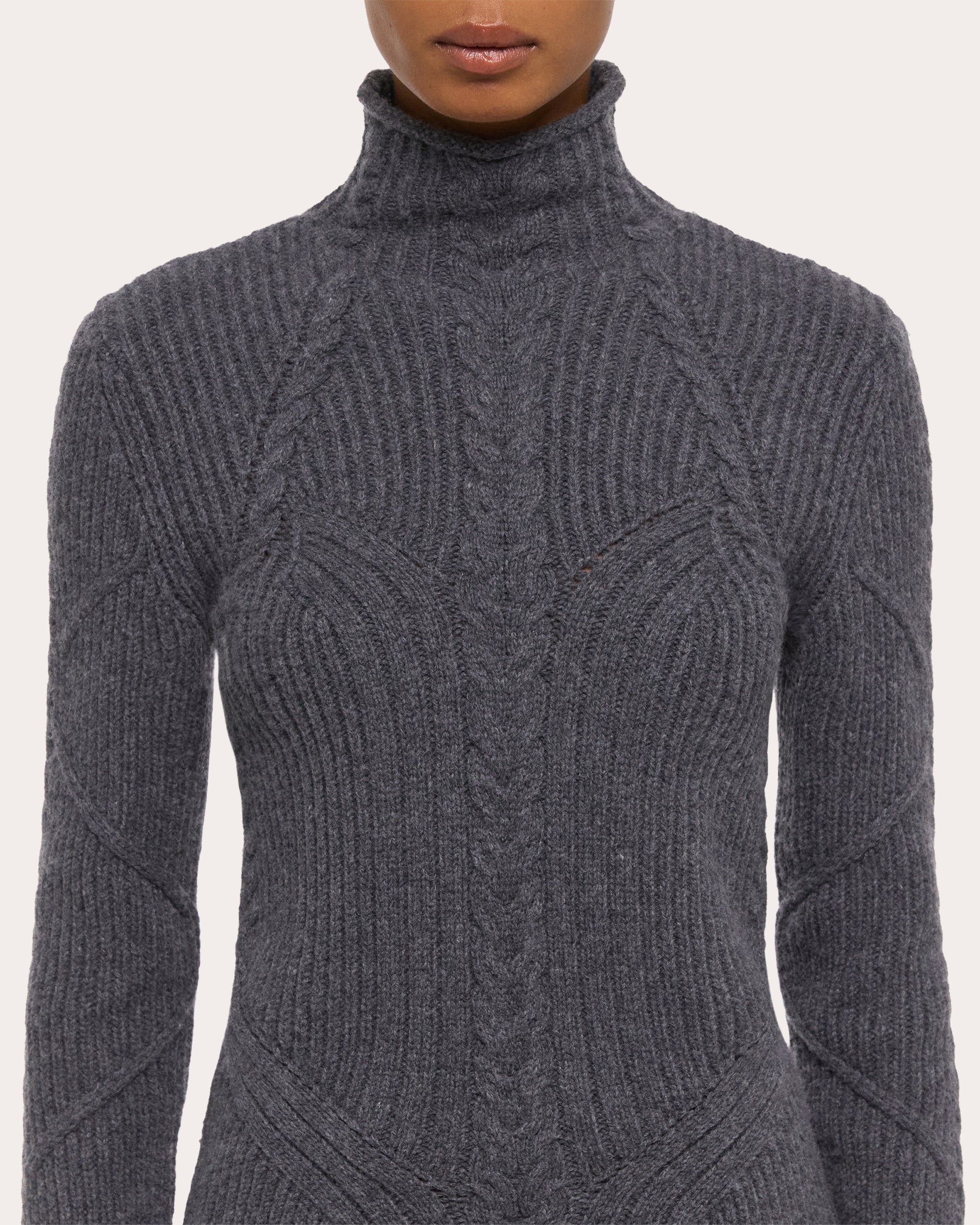 Cable Knit Wool Bustier Turtleneck