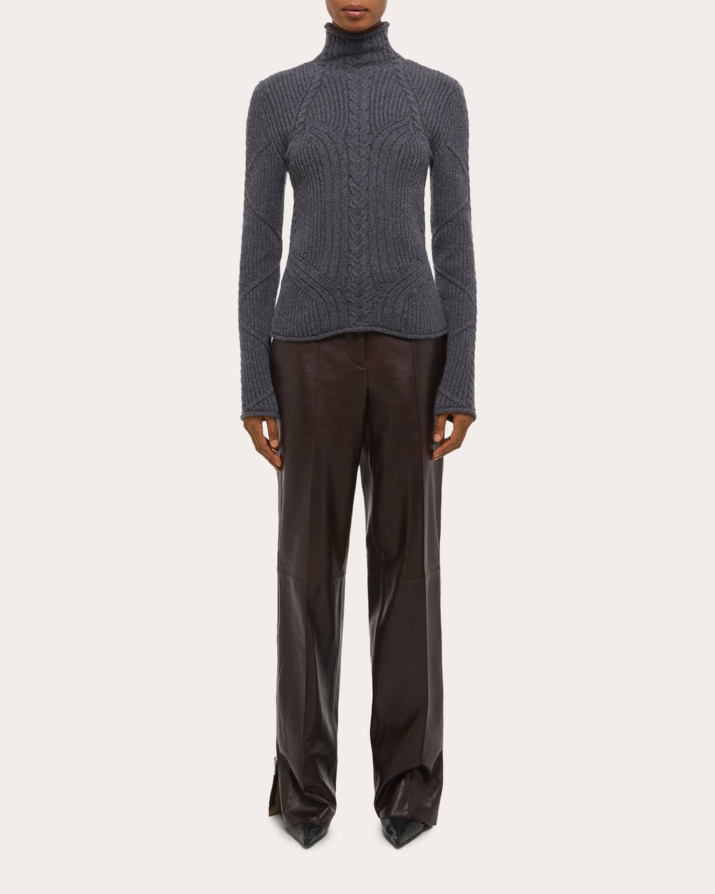 Cable Knit Wool Bustier Turtleneck