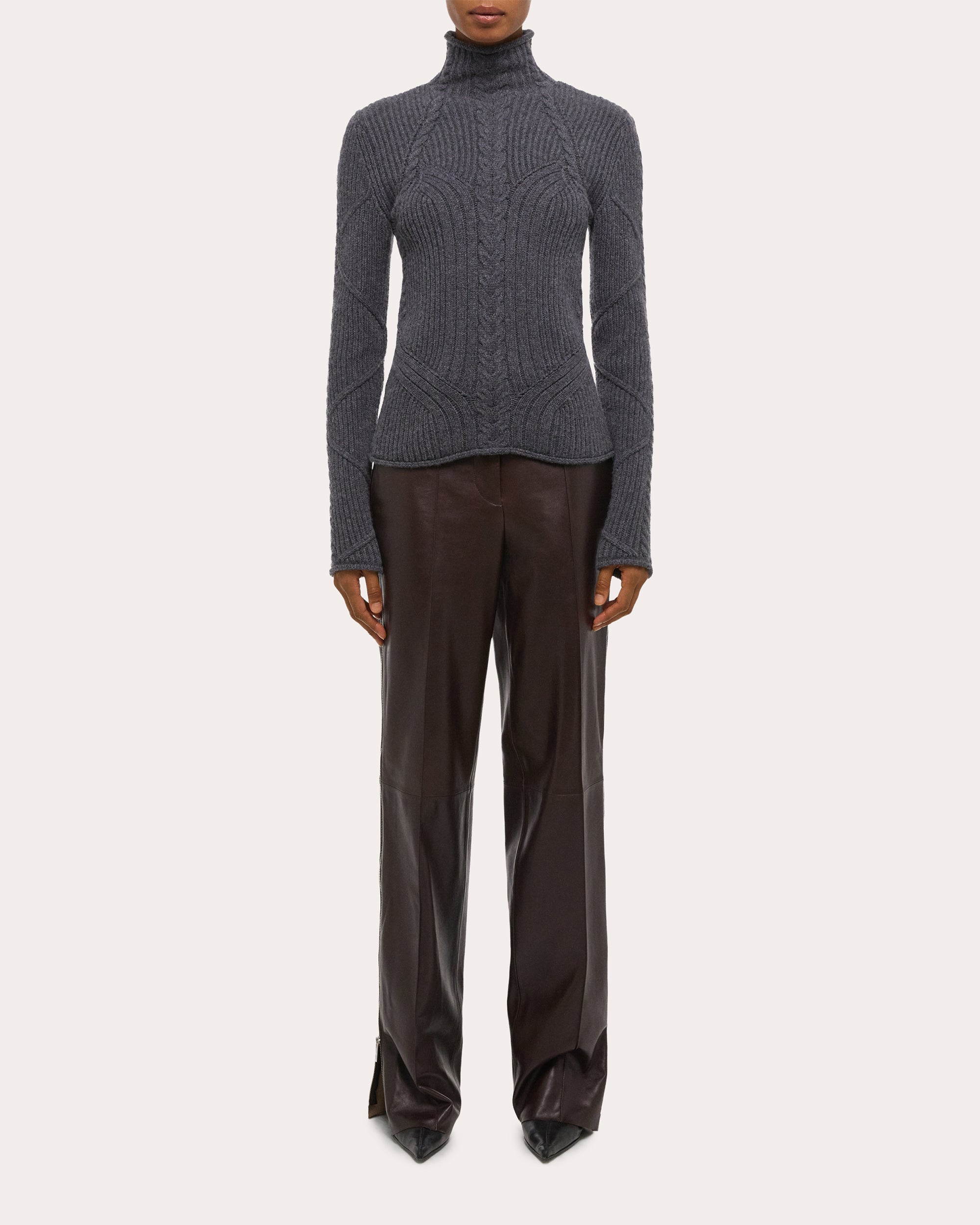 Cable Knit Wool Bustier Turtleneck