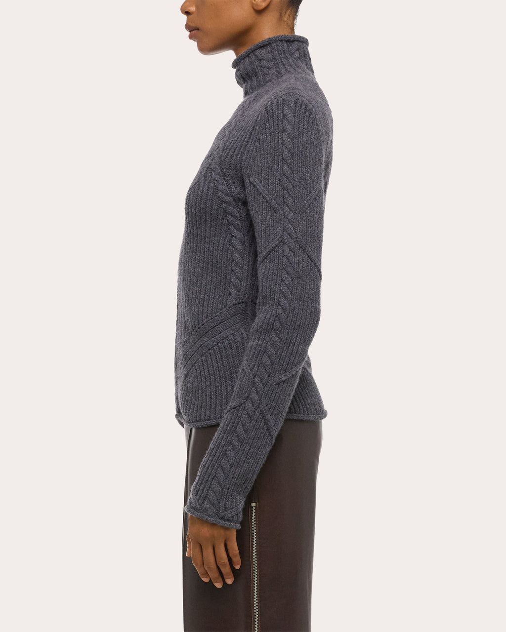 Cable Knit Wool Bustier Turtleneck