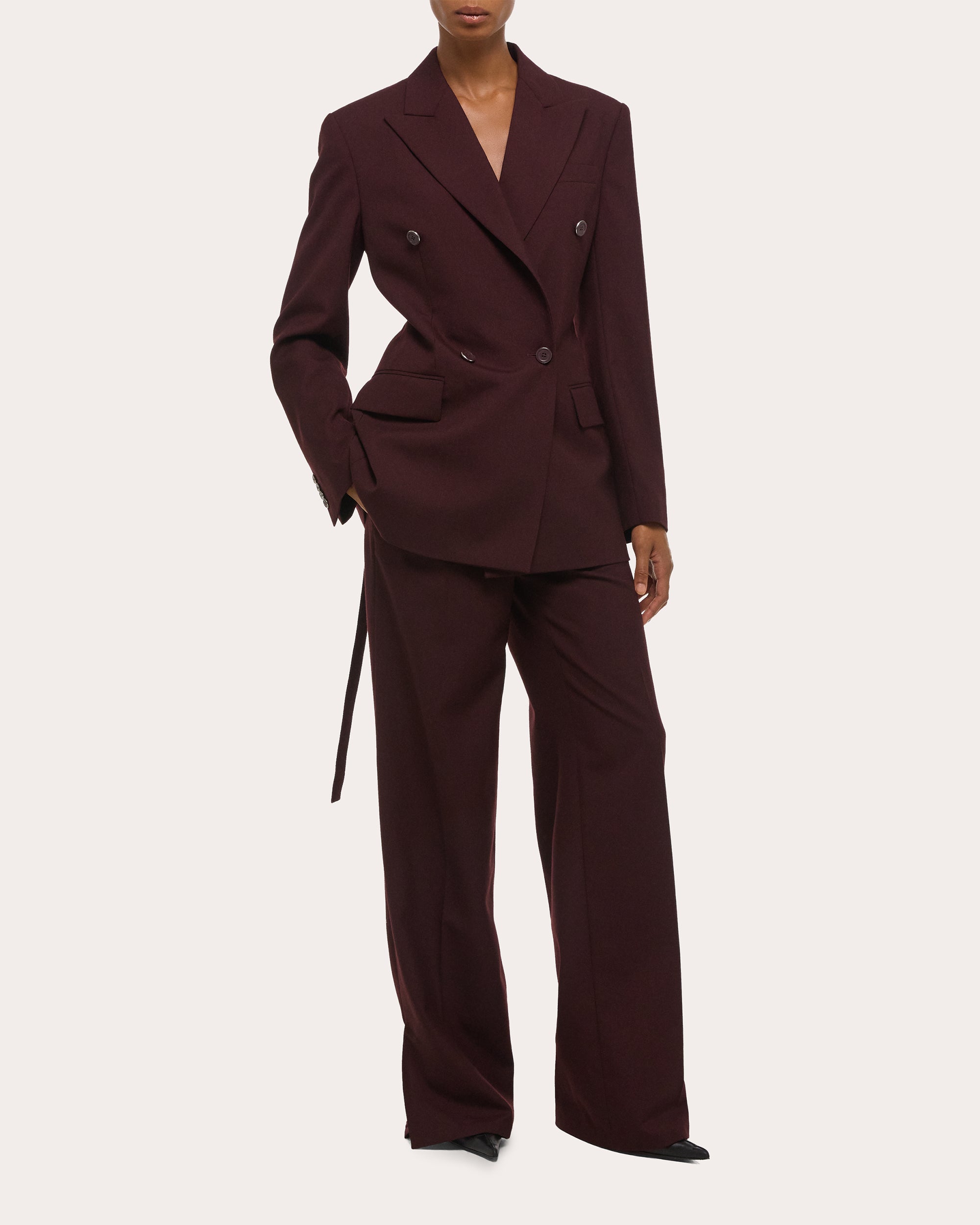Wool Belted Double-Breasted Blazer