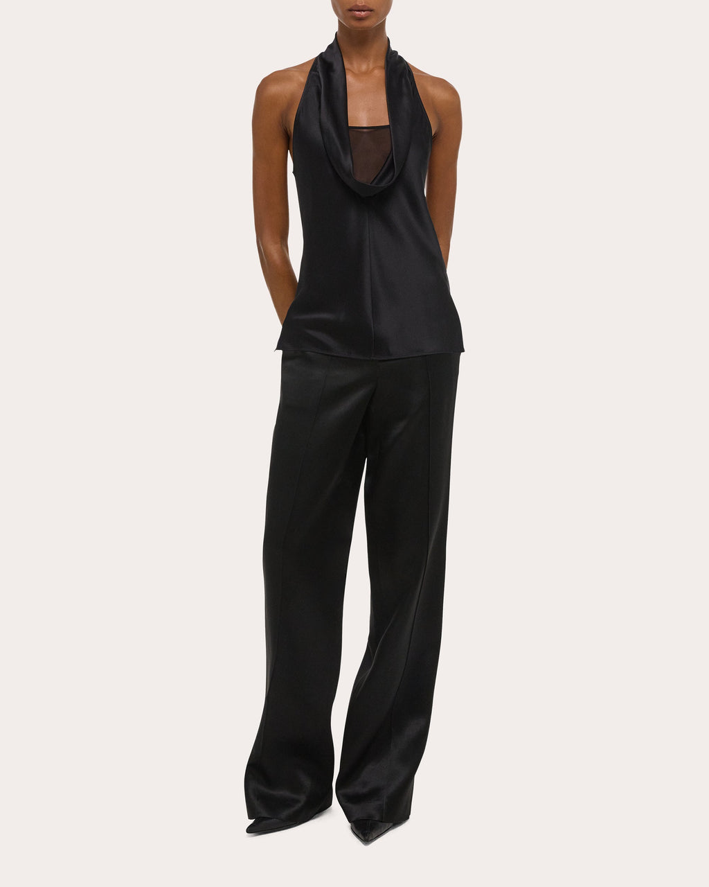 Silk Bias-Cut Cowl Neck Top