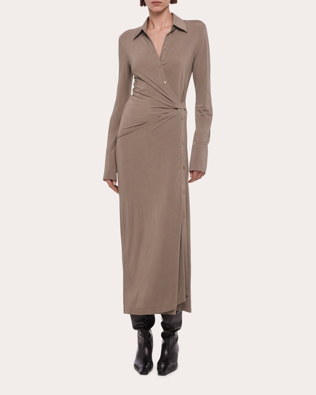 Stretch Jersey Twisted Shirt Dress