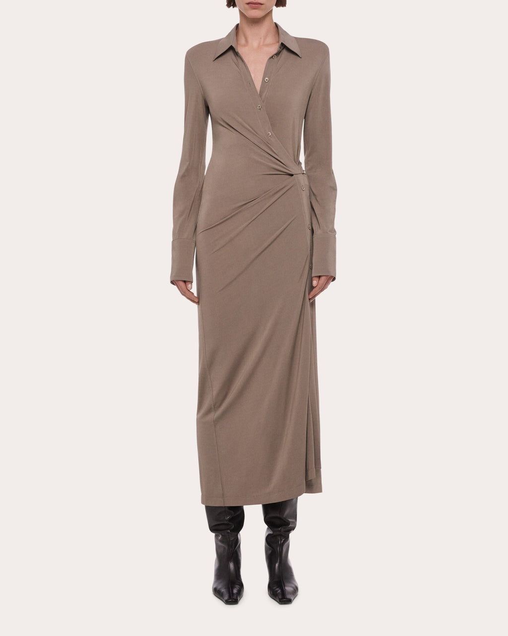 Stretch Jersey Twisted Shirt Dress