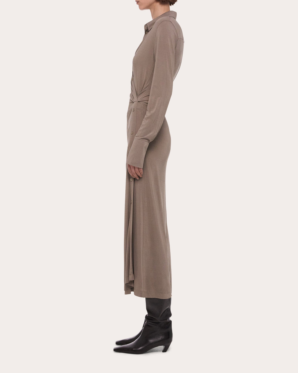 Stretch Jersey Twisted Shirt Dress