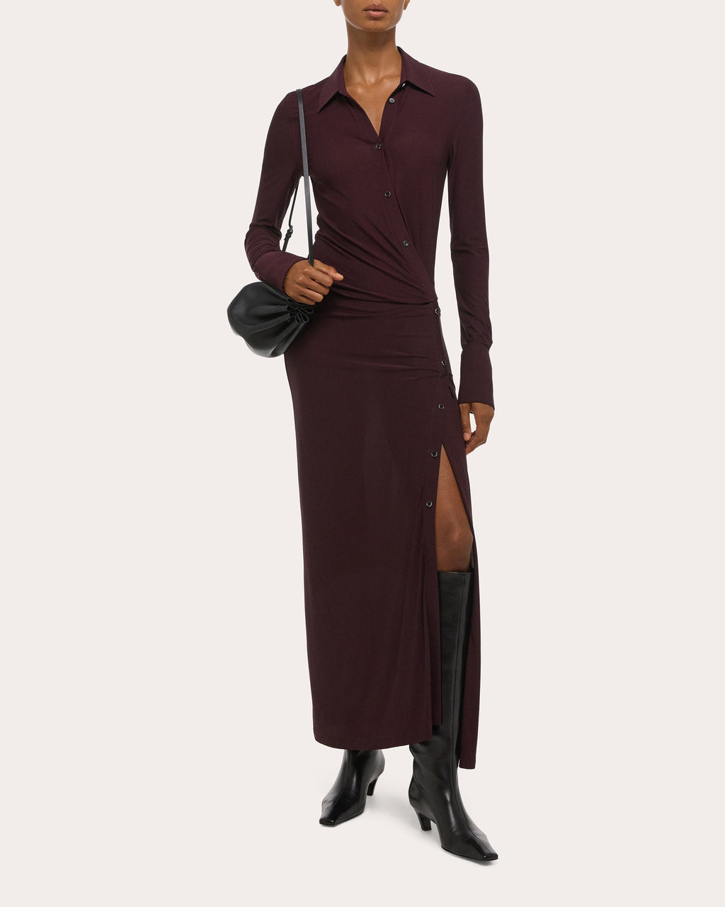 Stretch Jersey Twisted Shirt Dress